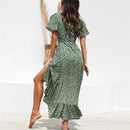 summer beach maxi dress women floral print boho long chiffon dress