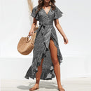 summer beach maxi dress women floral print boho long chiffon dress