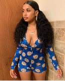 sexy women bodysuit long sleeve deep v neck bodycon stretch