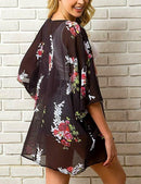 summer women chiffon floral kimono beach cardigan sheer cover up