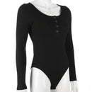 darlingaga autumn winter sexy black bodysuits skinny buttons long sleeve