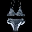 plaid sexy women bikini set new push up ruffles padded swimwear