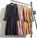 women casual autumn dress lady korean style vintage floral printed