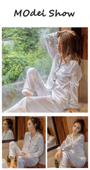july's song 2  piece autumn women sleepwear faux silk satin pjs