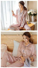 july's song 2  piece autumn women sleepwear faux silk satin pjs
