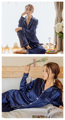 july's song 2  piece autumn women sleepwear faux silk satin pjs