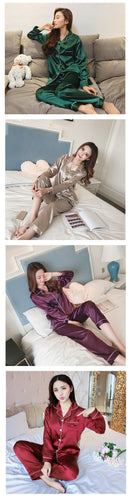 july's song 2  piece autumn women sleepwear faux silk satin pjs