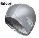 elastic waterproof pu fabric protect ears long hair sports swim pool hat light grey