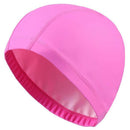 elastic waterproof pu fabric protect ears long hair sports swim pool hat solid hot pink