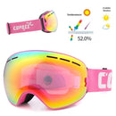 unisex copozz brand ski goggles double layers uv400 anti-fog frame pink
