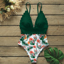 sexy one piece swimsuits female shoulder floral women swimwear