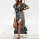 summer beach maxi dress women floral print boho long chiffon dress