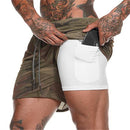 men's 2 in 1 running shorts security pockets leisure shorts