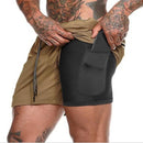 men's 2 in 1 running shorts security pockets leisure shorts