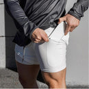 men's 2 in 1 running shorts security pockets leisure shorts